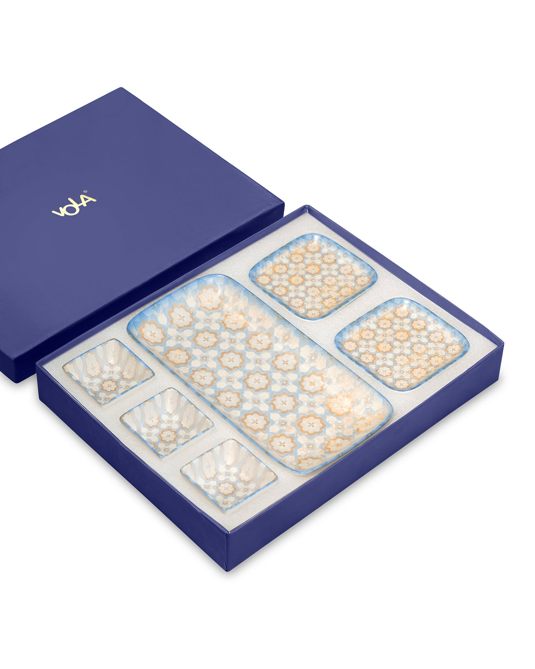 Pixel Collection Svara Rectangle Charm with Dip Bowls – 6 Pc Porcelain Serving Set