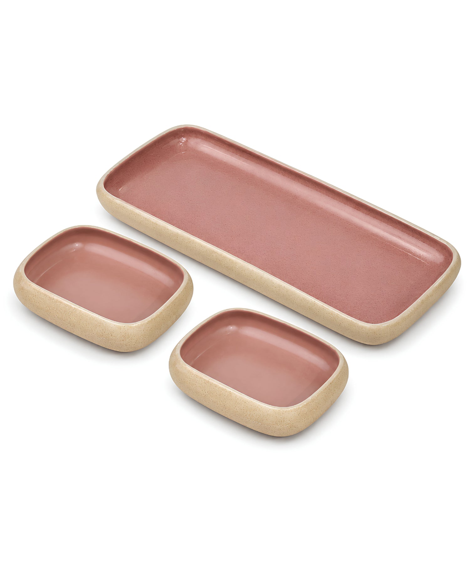 Earthen Soul Serving Trio | Rectangle Platter with 2 Rectangle Bowls | Earth Porcelain