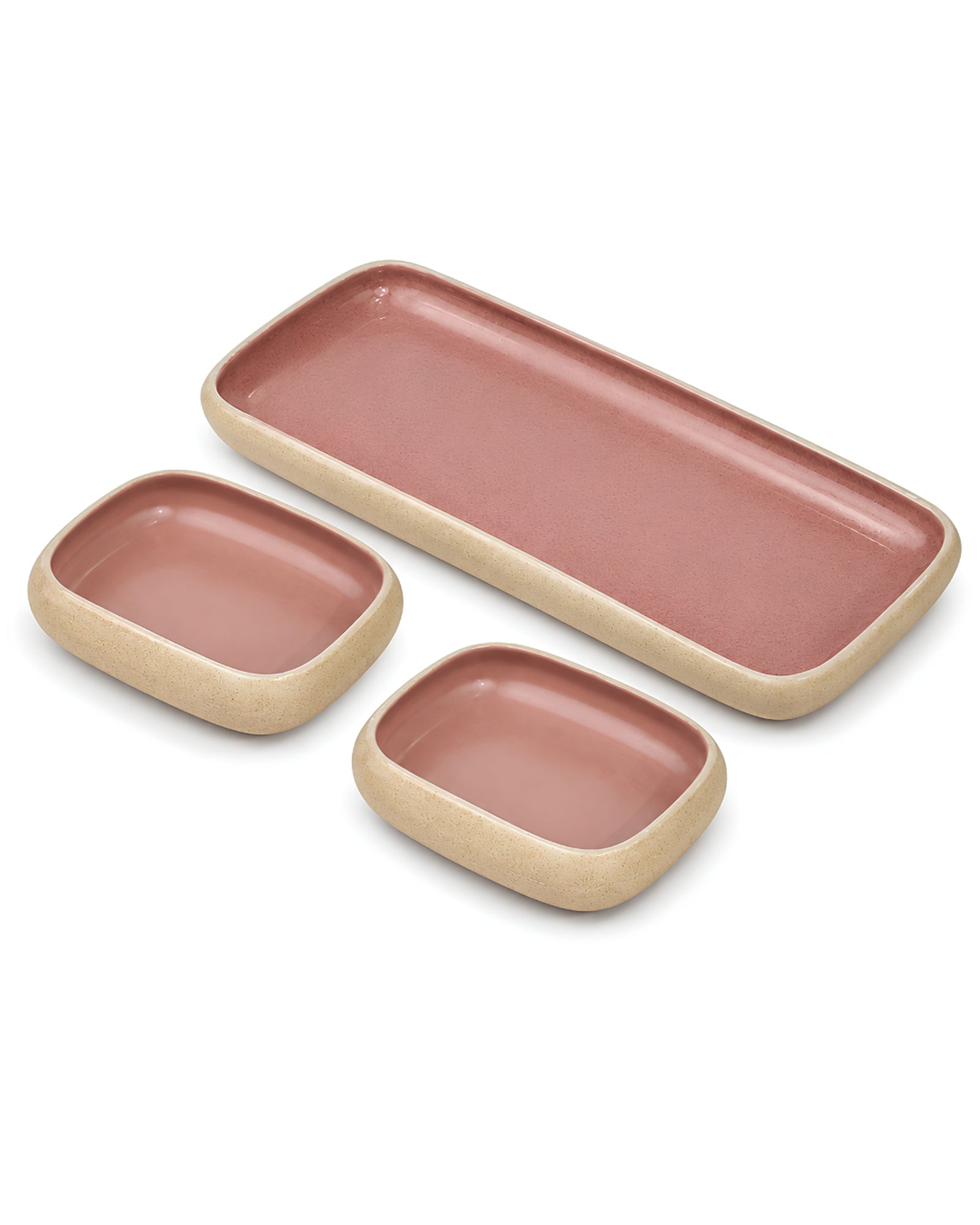 Earthen Soul Serving Trio | Rectangle Platter with 2 Rectangle Bowls | Earth Porcelain