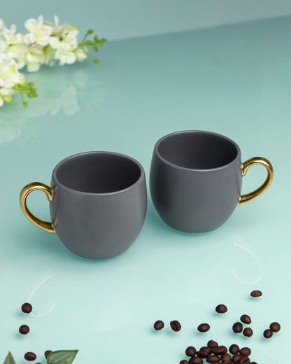 PEBBLE GREY / Set of 2 * 220ml || Bloom luxurious Tea Mug | Golden handle