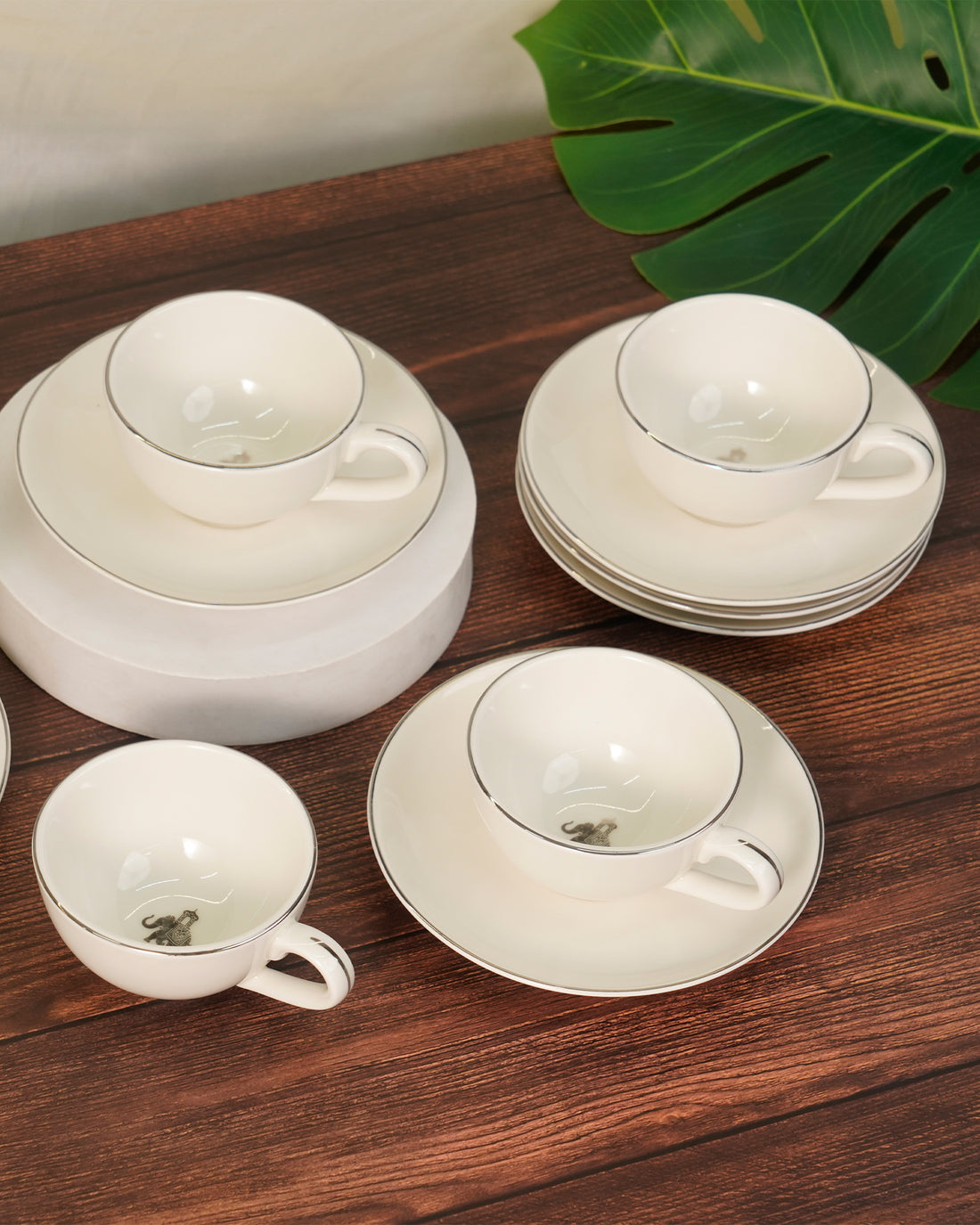 Gaj Collection Cookie Delight Brew Set – 12 Pc Premium Porcelain Tea Cup &amp; Saucer Set (160ml) | Platinum Rim