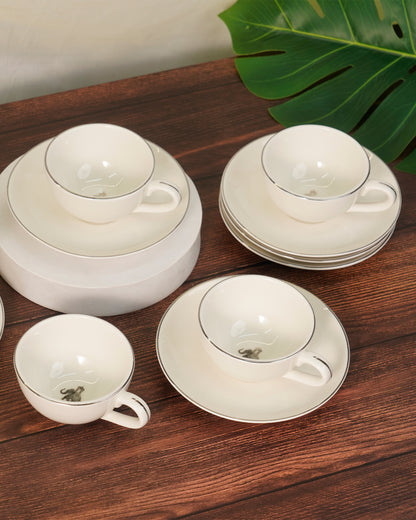 Gaj Collection Cookie Delight Brew Set – 12 Pc Premium Porcelain Tea Cup &amp; Saucer Set (160ml) | Platinum Rim