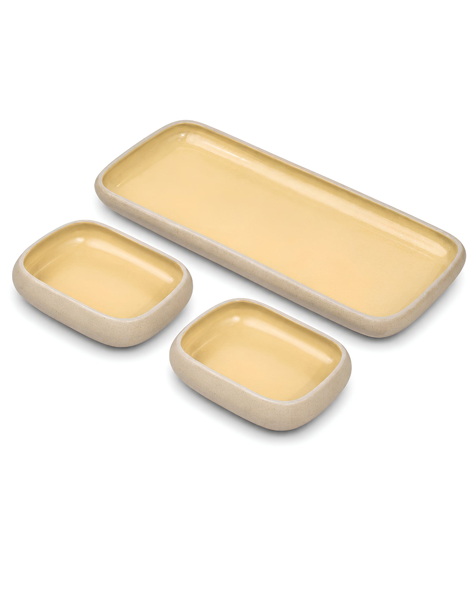 Earthen Soul Serving Trio | Rectangle Platter with 2 Rectangle Bowls | Earth Porcelain