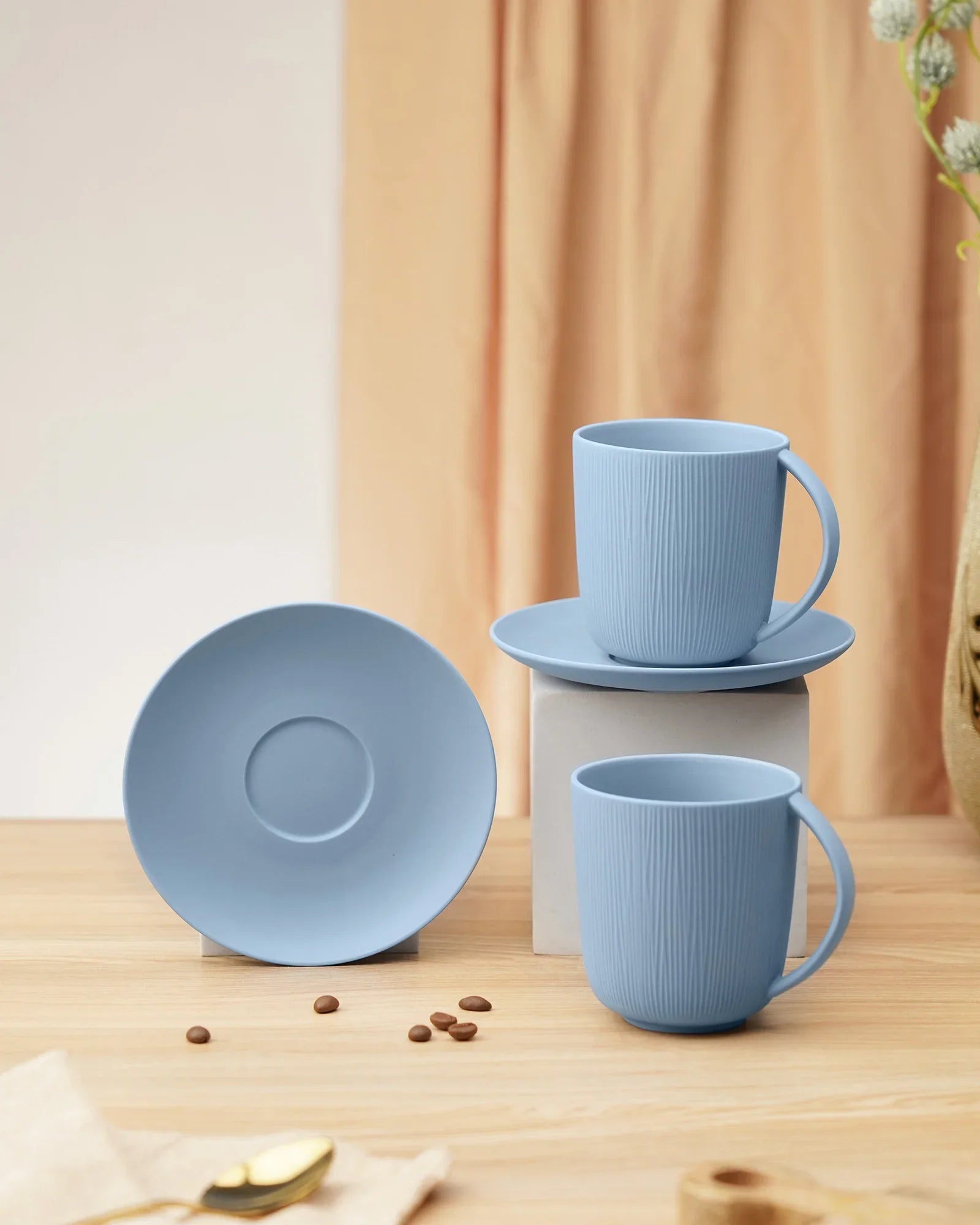 Vogue Conical Fine Porcelain Cup &amp; Saucer Set of 4 – Modern Tapered Design for Tea &amp; Coffee - Vola Global