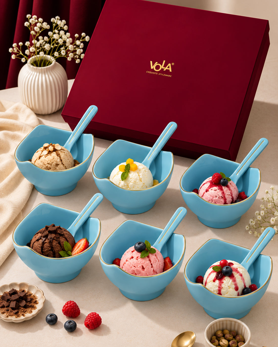 Bloom Vegas Fine Porcelain Dessert Set with Gold Detailing - Set of 6