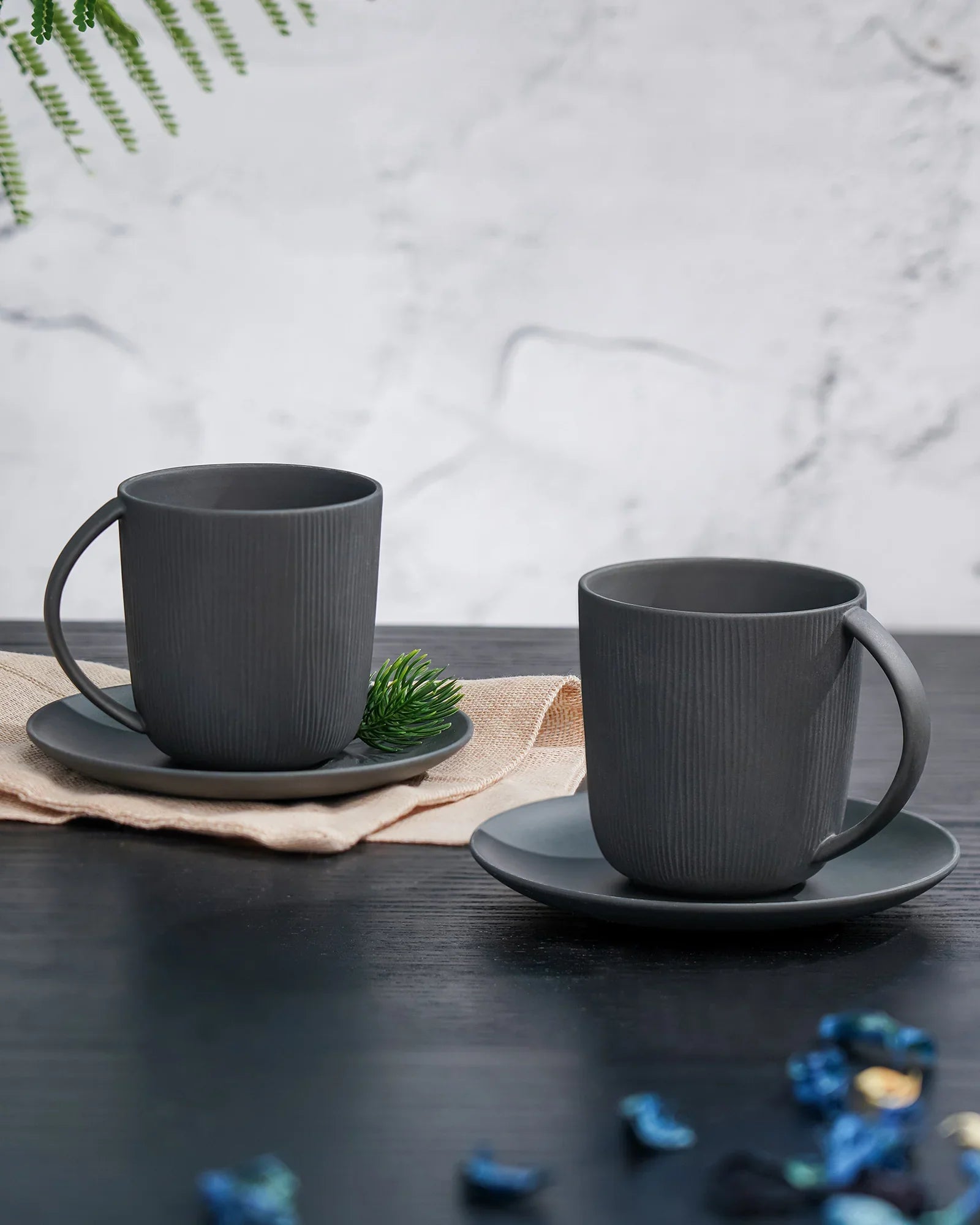 Vogue Conical Fine Porcelain Cup &amp; Saucer Set of 4 – Modern Tapered Design for Tea &amp; Coffee - Vola Global