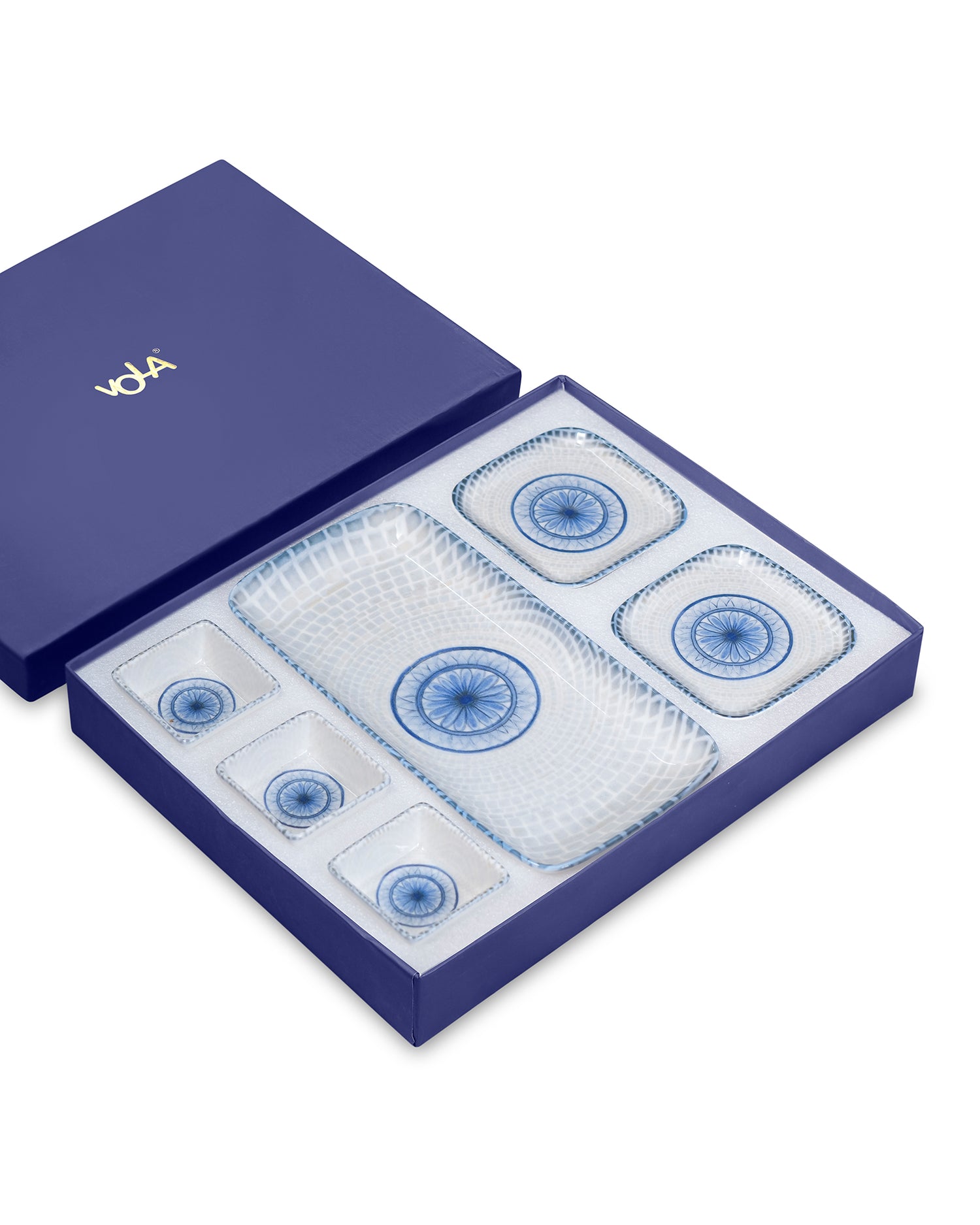 Pixel Collection Rectangle Charm with Dip Bowls – 6 Pc Porcelain Serving Set