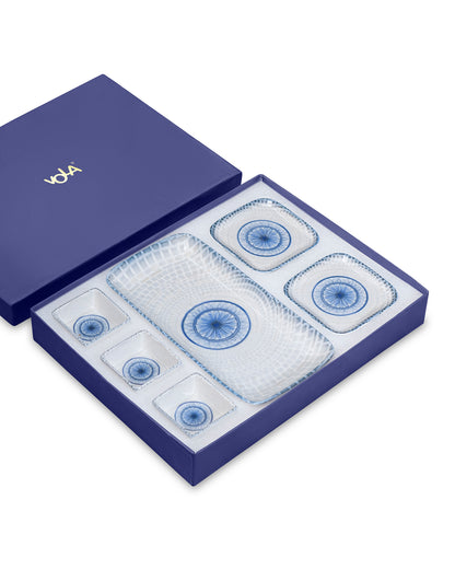 Pixel Collection Rectangle Charm with Dip Bowls – 6 Pc Porcelain Serving Set