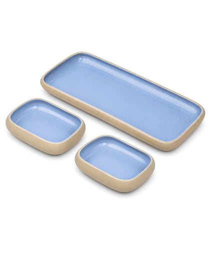 Earthen Soul Serving Trio | Rectangle Platter with 2 Rectangle Bowls | Earth Porcelain