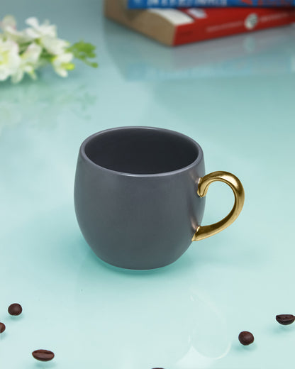 PEBBLE GREY / Set of 6 * 220ml || Bloom luxurious Tea Mug | Golden handle