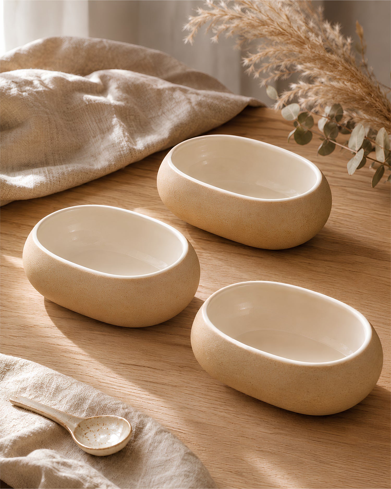 Earthen Soul Oval Set | 3 Oval Bowls | Earth Porcelain