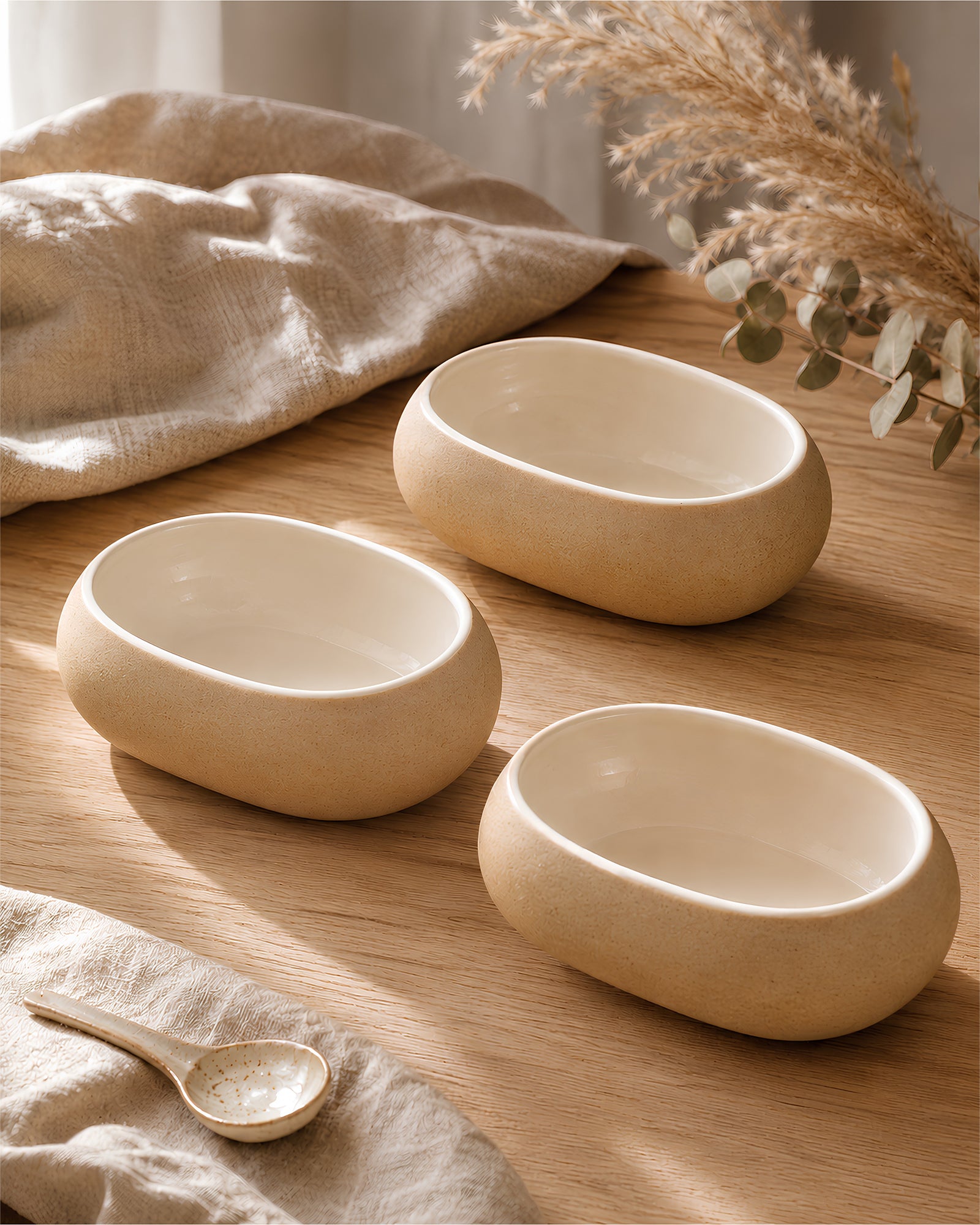 Earthen Soul Oval Set | 3 Oval Bowls | Earth Porcelain