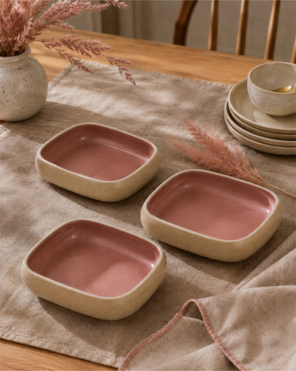 Earthen Soul Recta Set | 3 Rectangle Bowls | Earth Porcelain