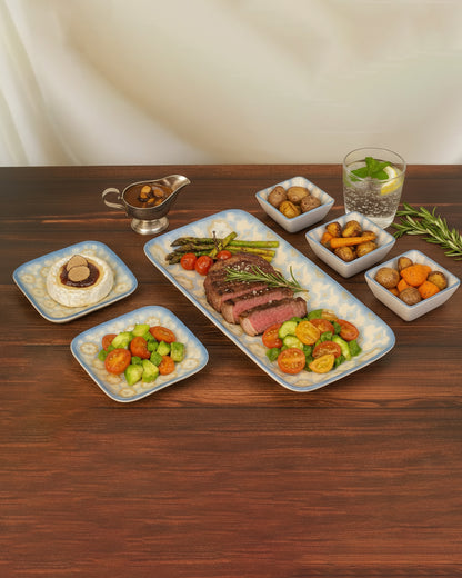 Pixel Collection Rectangle Charm with Dip Bowls – 6 Pc Porcelain Serving Set