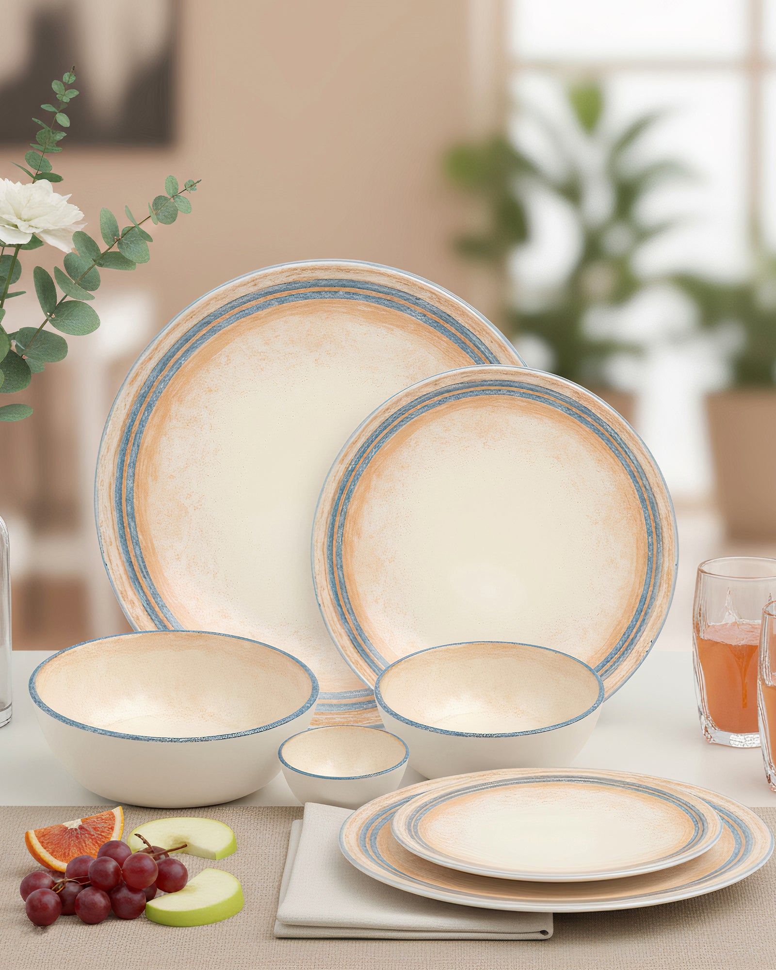 Pixel Solace Porcelain Dinnerware Set of 20 | Earth Tones