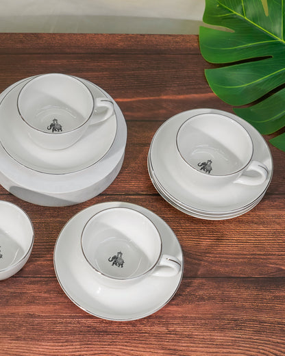 Gaj Collection Cookie Delight Brew Set – 12 Pc Premium Porcelain Tea Cup &amp; Saucer Set (200ml) | Platinum Rim