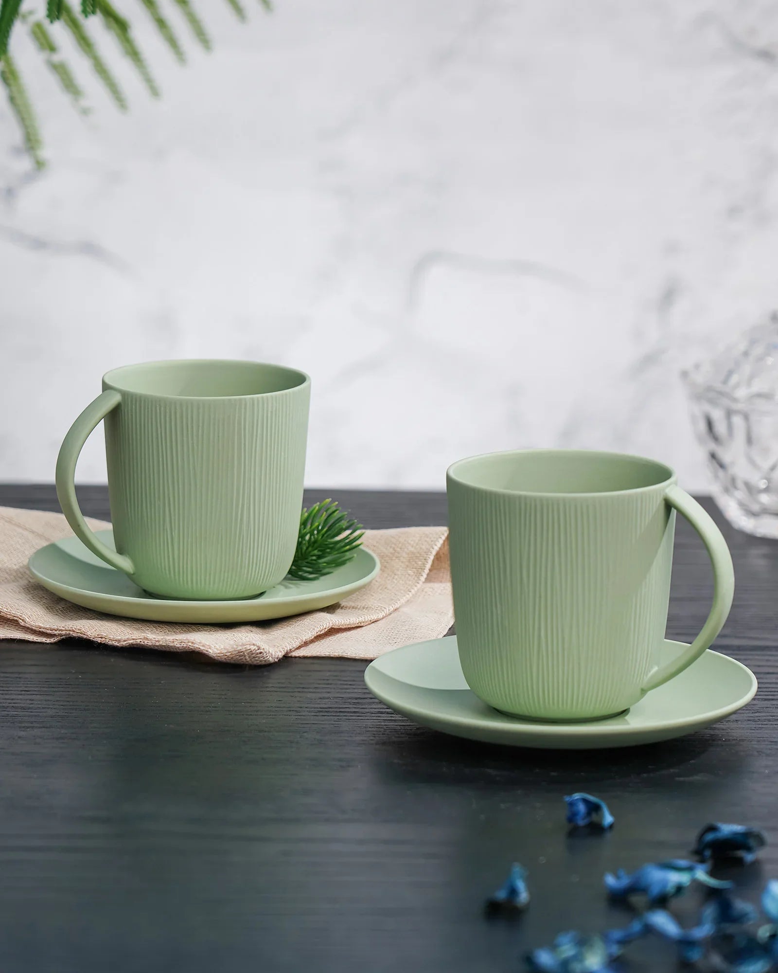 Vogue Conical Fine Porcelain Cup &amp; Saucer Set of 4 – Modern Tapered Design for Tea &amp; Coffee - Vola Global