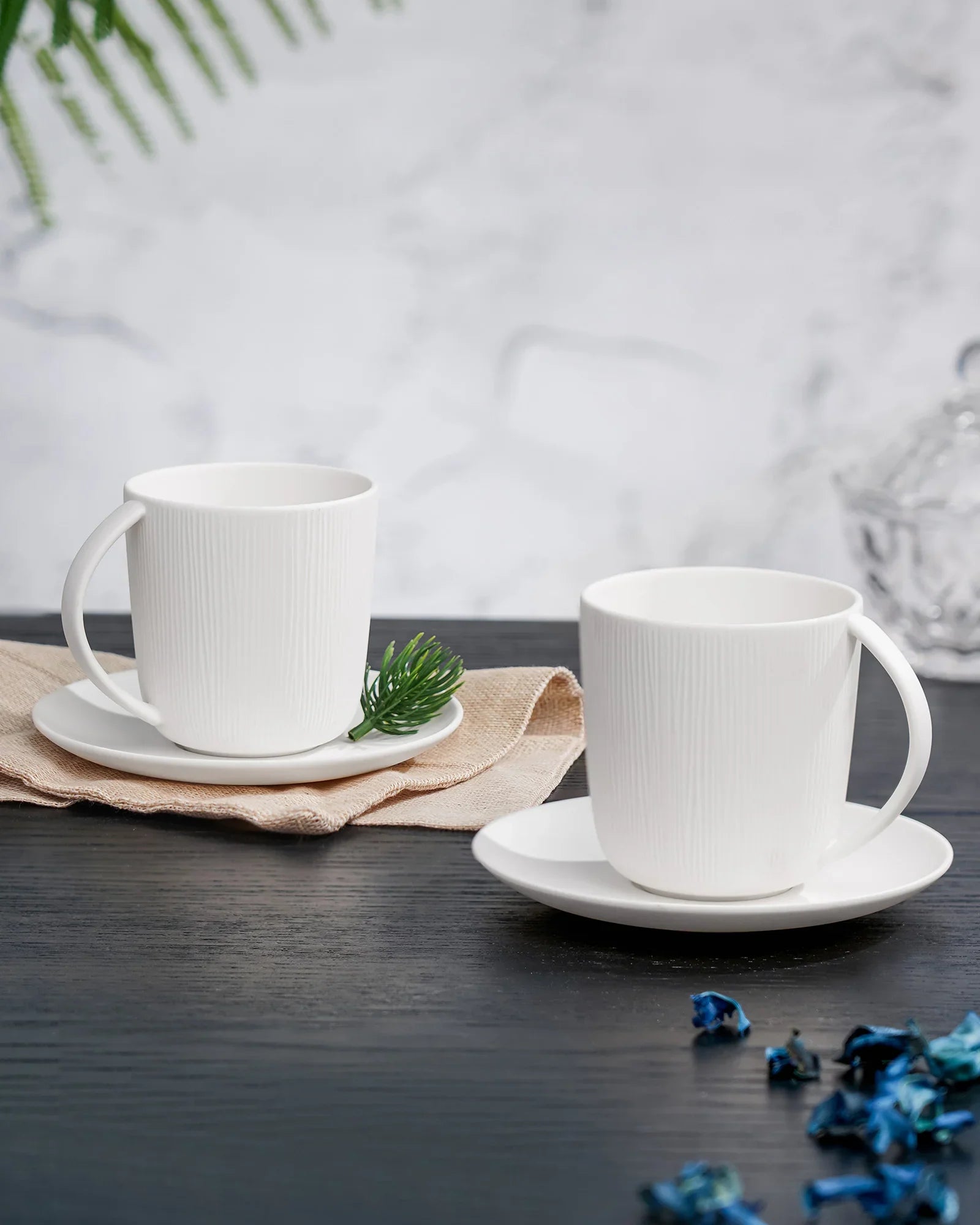Vogue Conical Fine Porcelain Cup &amp; Saucer Set of 4 – Modern Tapered Design for Tea &amp; Coffee - Vola Global