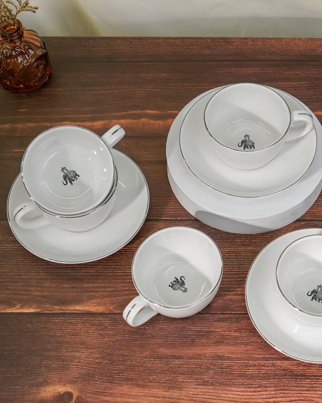 Gaj Collection Cookie Delight Brew Set – 12 Pc Premium Porcelain Tea Cup &amp; Saucer Set (200ml) | Platinum Rim