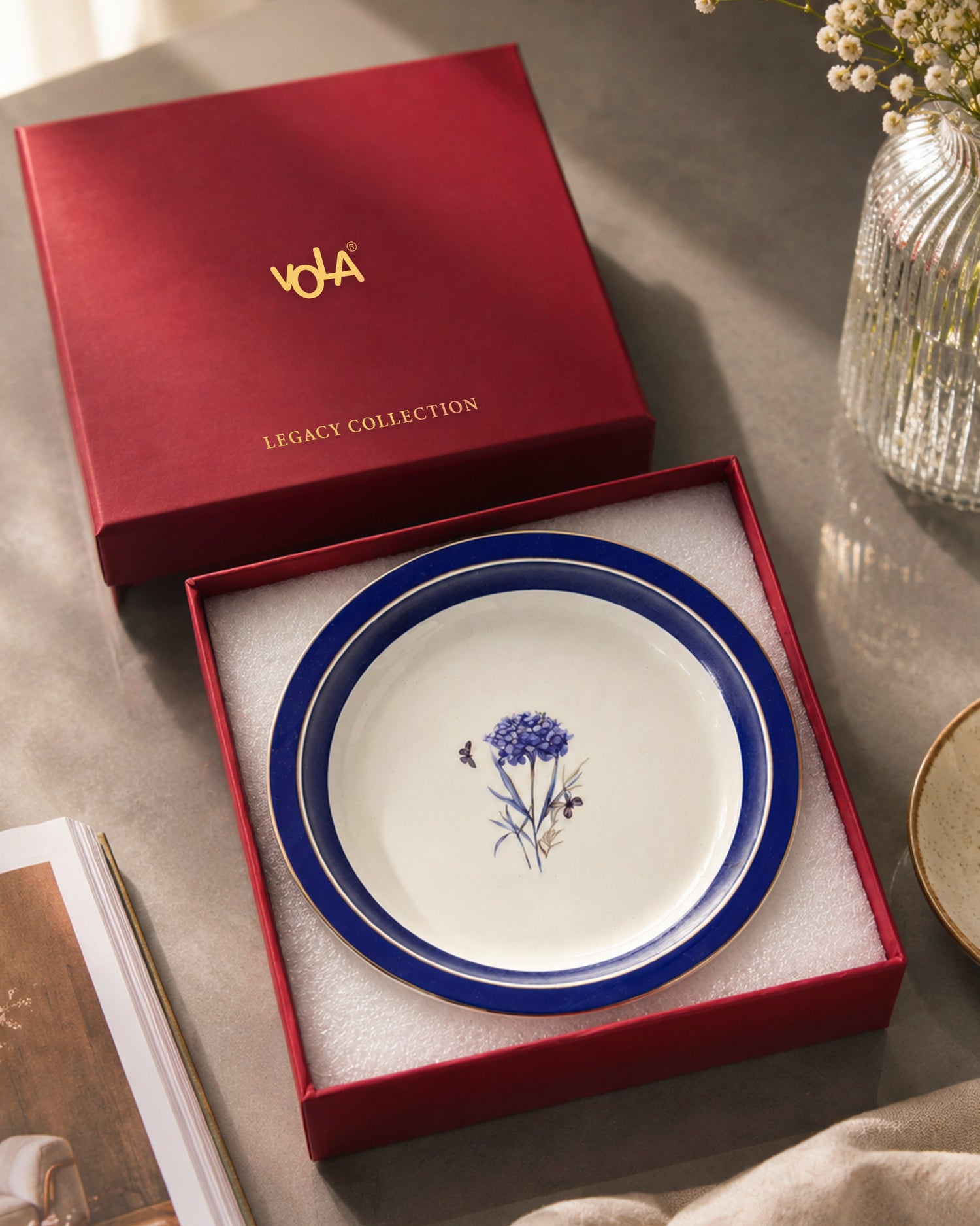 Vola Jardin Blue 21cm Plate | Limited Edition Gold Rim