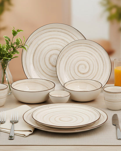 Pixel Collection Sova Fine Porcelain Dinnerware Set of 20 Pcs – Minimalist Spiral Beige Ceramic Tableware