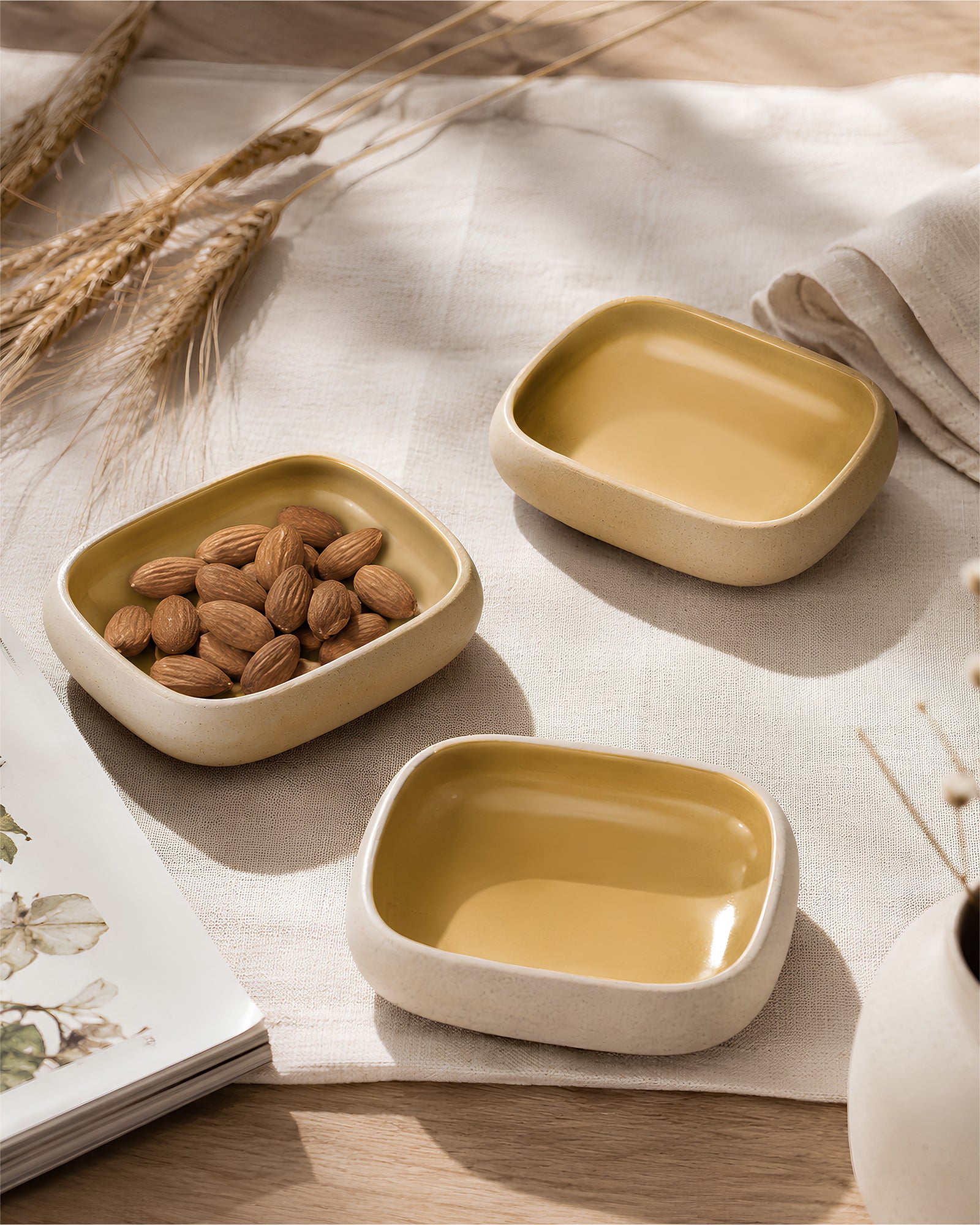 Earthen Soul Recta Set | 3 Rectangle Bowls | Earth Porcelain