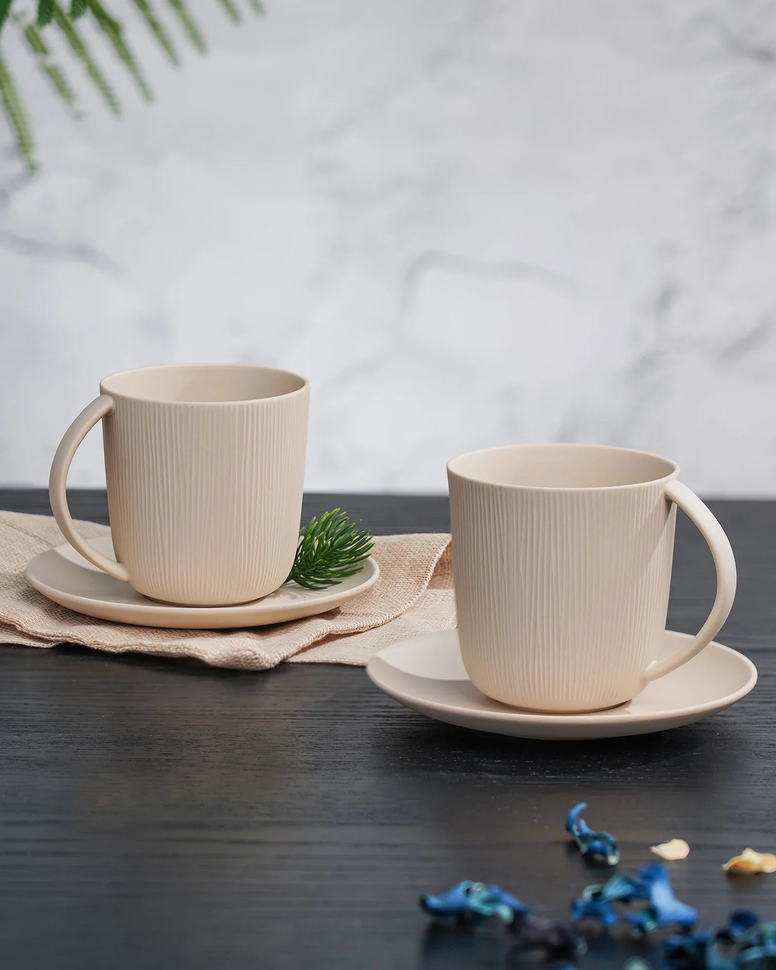 Vogue Conical Fine Porcelain Cup &amp; Saucer Set of 4 – Modern Tapered Design for Tea &amp; Coffee - Vola Global