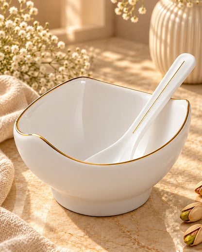 Bloom Vegas Fine Porcelain Dessert Set with Gold Detailing - Set of 6