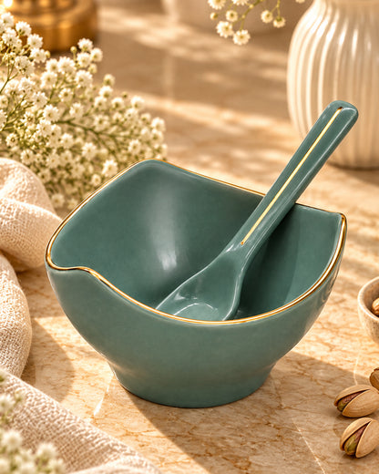 Bloom Vegas Fine Porcelain Dessert Set with Gold Detailing - Set of 6