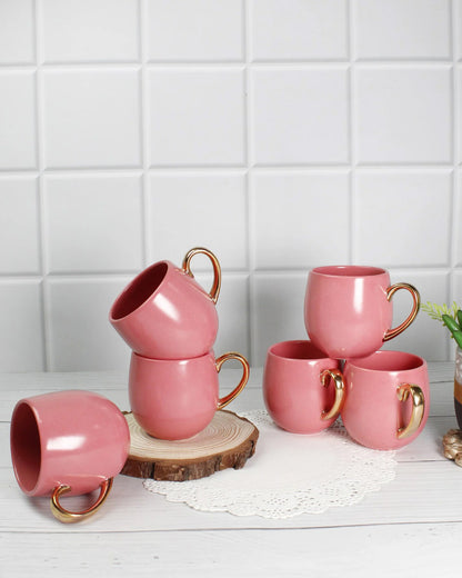 STRAWBERRY ICE / Set of 6 * 180ml || Bloom luxurious Tea Mug | Golden handle