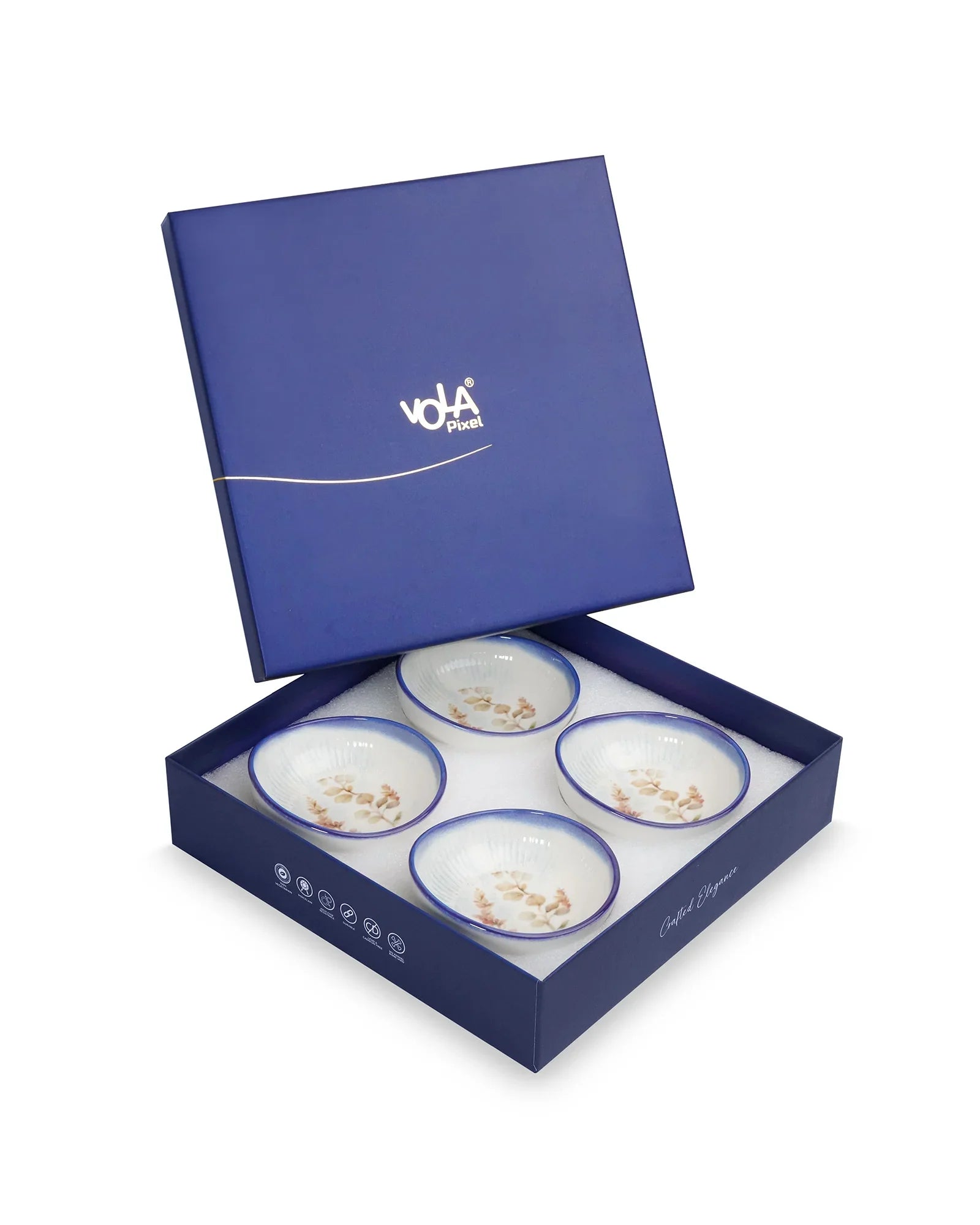 Pixel Round Elevated Fine Porcelain Bowl – 12 cm Designer Snack &amp; Side Bowl Set of 4 - Vola Global
