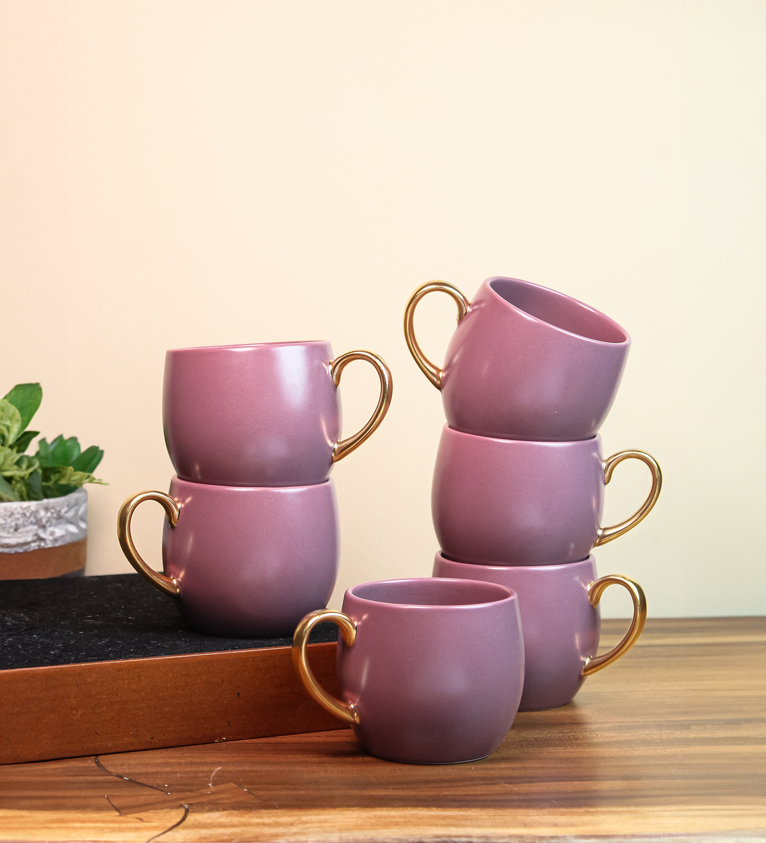 LAVENDER HERB / Set of 6 * 220ml || Bloom luxurious Tea Mug | Golden handle