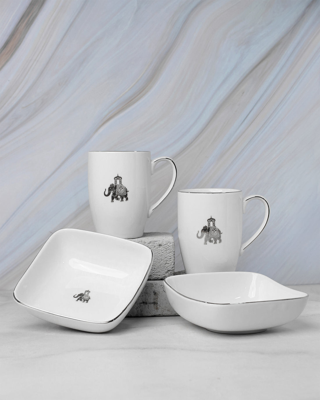 Gaj 2 Mug &amp; 2 Square Bowl (Curve Shaped)