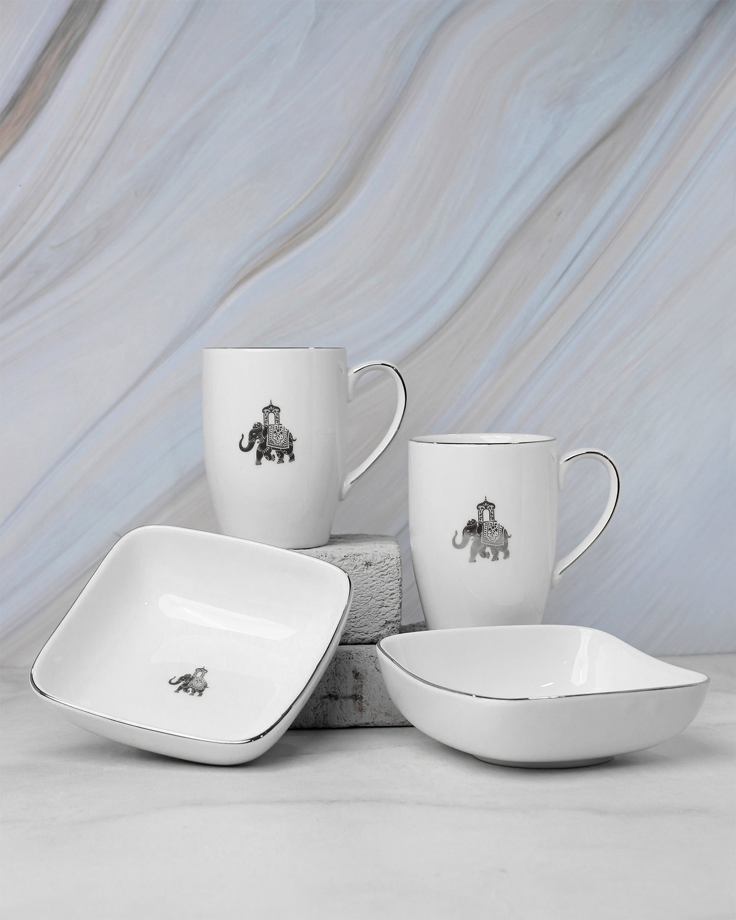 Gaj 2 Mug &amp; 2 Square Bowl (Curve Shaped)