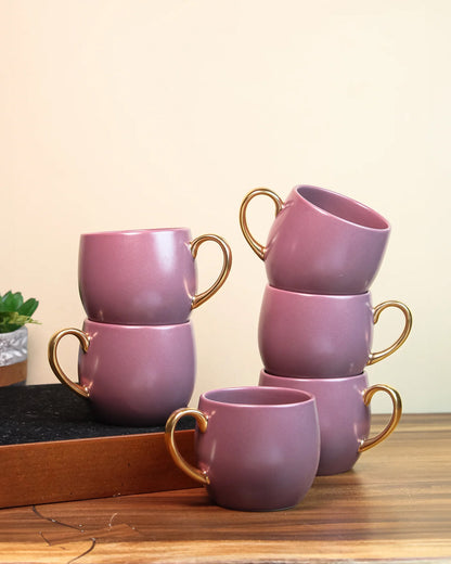 LAVENDER HERB / Set of 6 * 220ml || Bloom luxurious Tea Mug | Golden handle