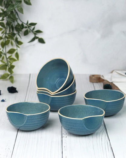 Medium teal || Organic thumb bowl - Set of 6