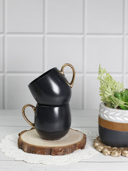 BLACK / Set of 2 * 180ml || Bloom luxurious Tea Mug | Golden handle