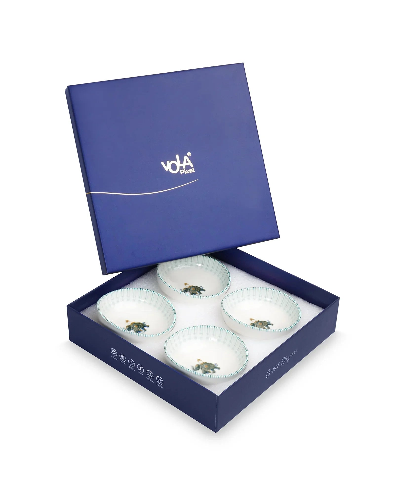Pixel Round Elevated Fine Porcelain Bowl – 12 cm Designer Snack &amp; Side Bowl Set of 4 - Vola Global