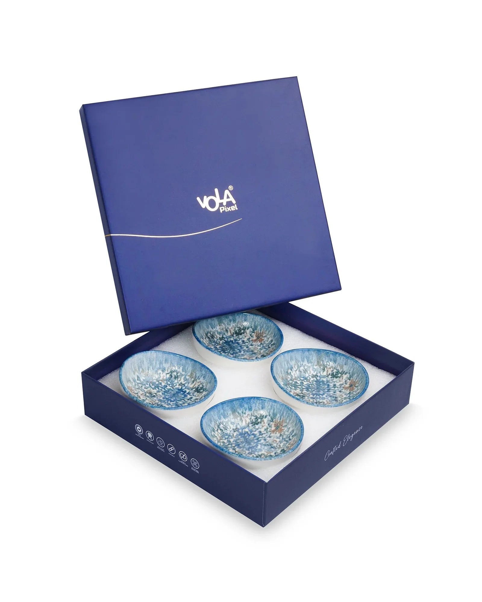 Pixel Round Elevated Fine Porcelain Bowl – 12 cm Designer Snack &amp; Side Bowl Set of 4 - Vola Global