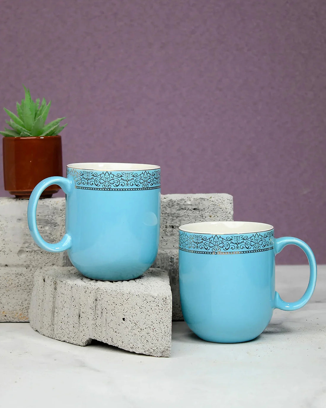 Heritage Sparkle Fine Porcelain Mug Set of 6 – Superior Finish in Trendy Hues - Vola Global