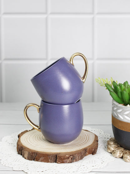 OPAQUE BLUE / Set of 2 * 180ml || Bloom luxurious Tea Mug | Golden handle