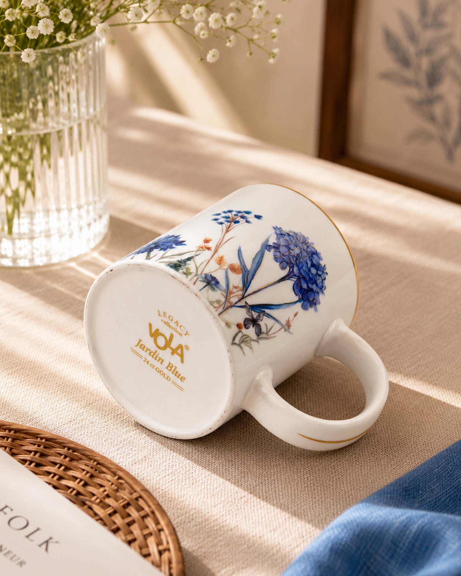 Vola Jardin Blue LEGACY Collection 320ml Gold Rim Mug