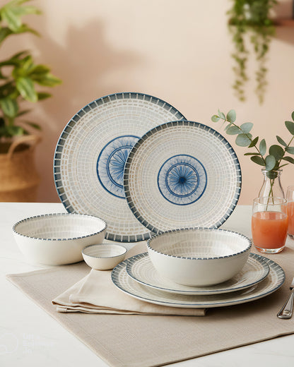 Pixel Collection Sora Fine Porcelain Dinnerware Set of 20 Pcs – Elegant Blue Mosaic Ceramic Tableware