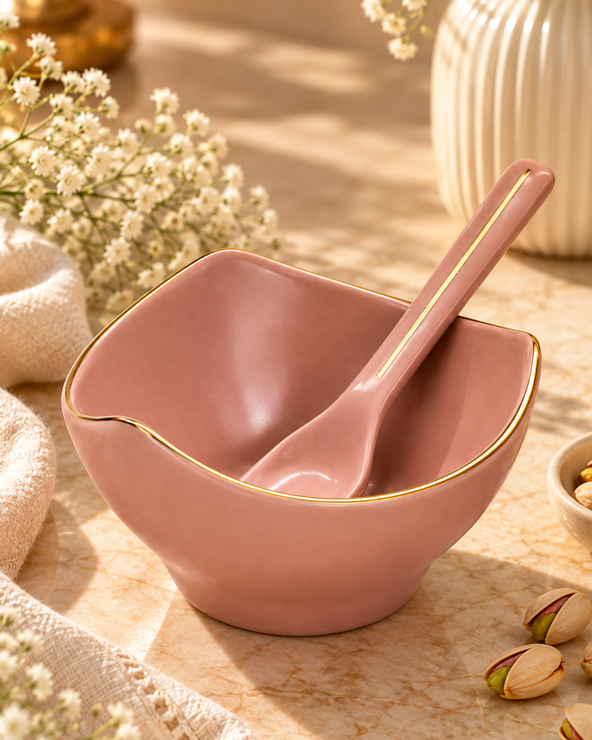 Bloom Vegas Fine Porcelain Dessert Set with Gold Detailing - Set of 6