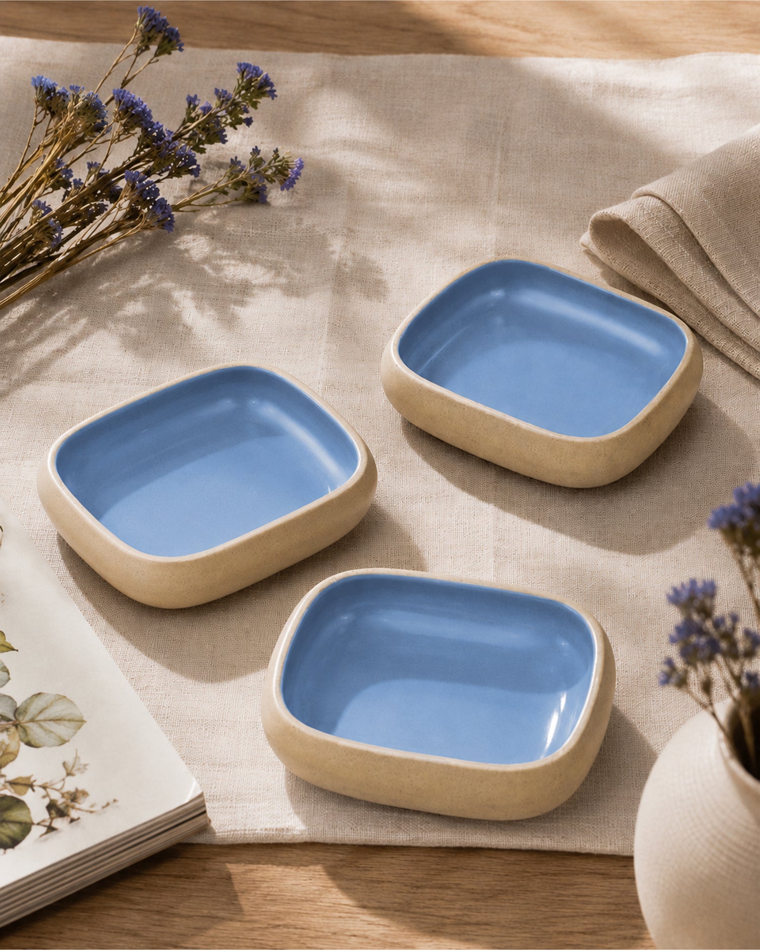 Earthen Soul Recta Set | 3 Rectangle Bowls | Earth Porcelain