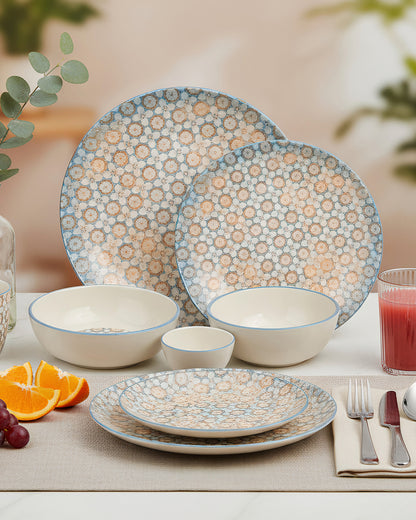 Pixel Collection Svara Fine Porcelain Dinnerware Set of 20 Pcs – Elegant Floral Mosaic Ceramic Tableware