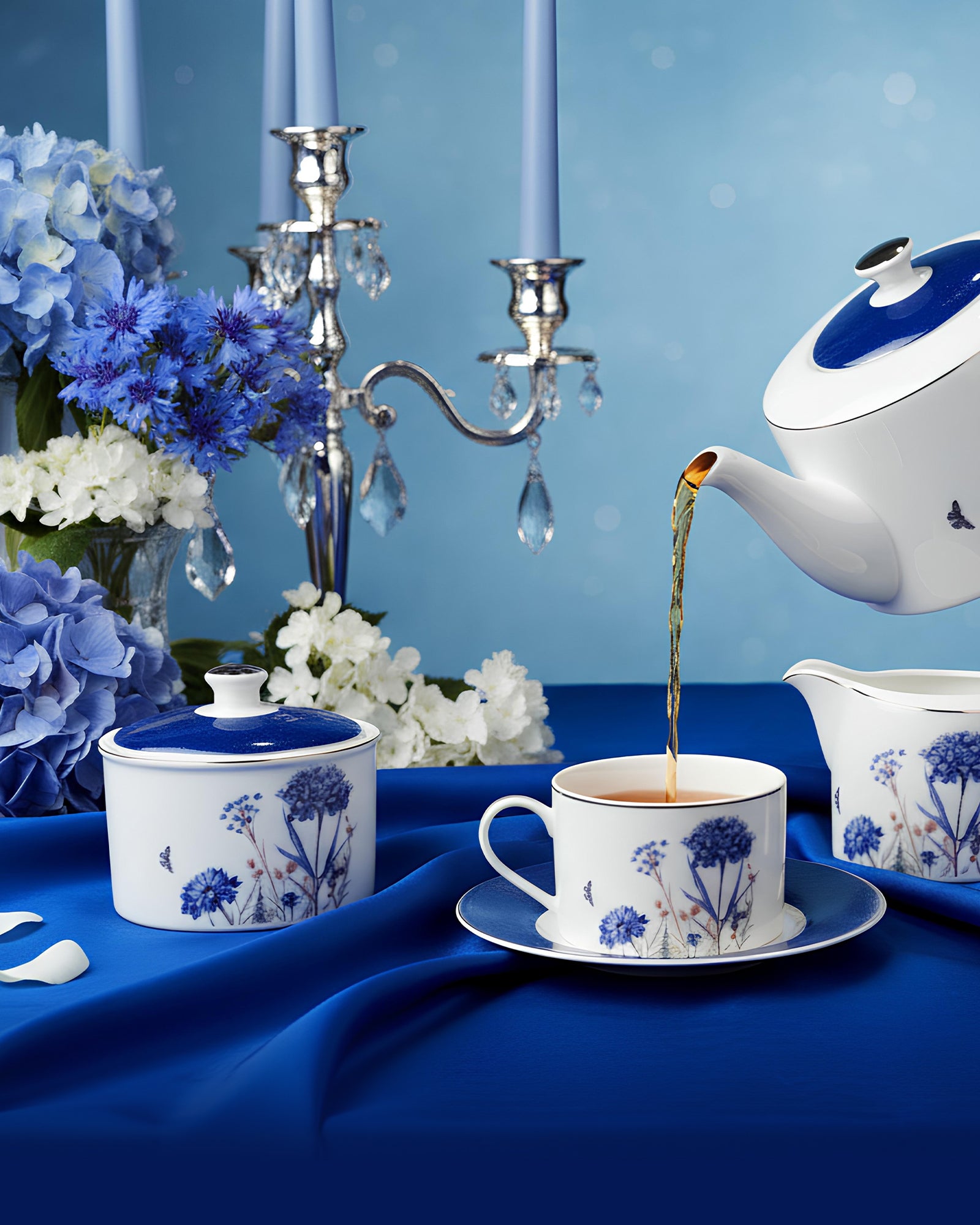 Vola Jardin Blue 17-Pc Tea Set | 24K Gold Legacy Edition