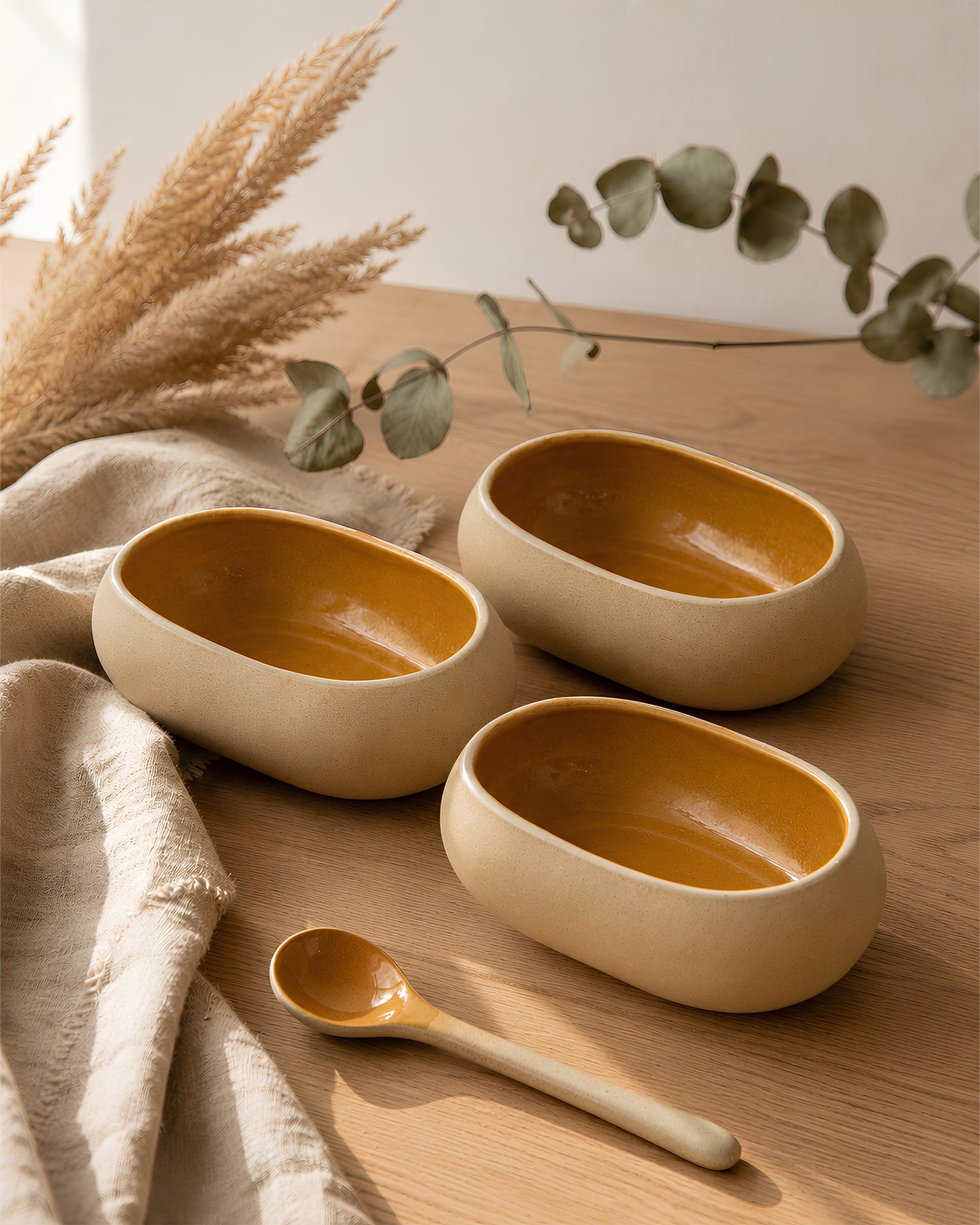 Earthen Soul Oval Set | 3 Oval Bowls | Earth Porcelain