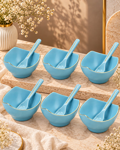 Bloom Vegas Fine Porcelain Dessert Set with Gold Detailing - Set of 6