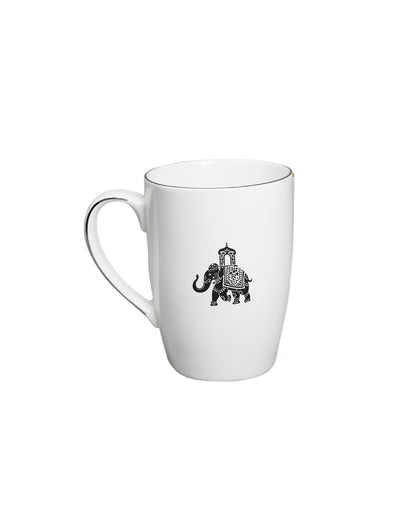Platnium || Vola Gaj Mugs Set of 2 | 230 ml Porcelain Coffee Mugs with Elephant Design